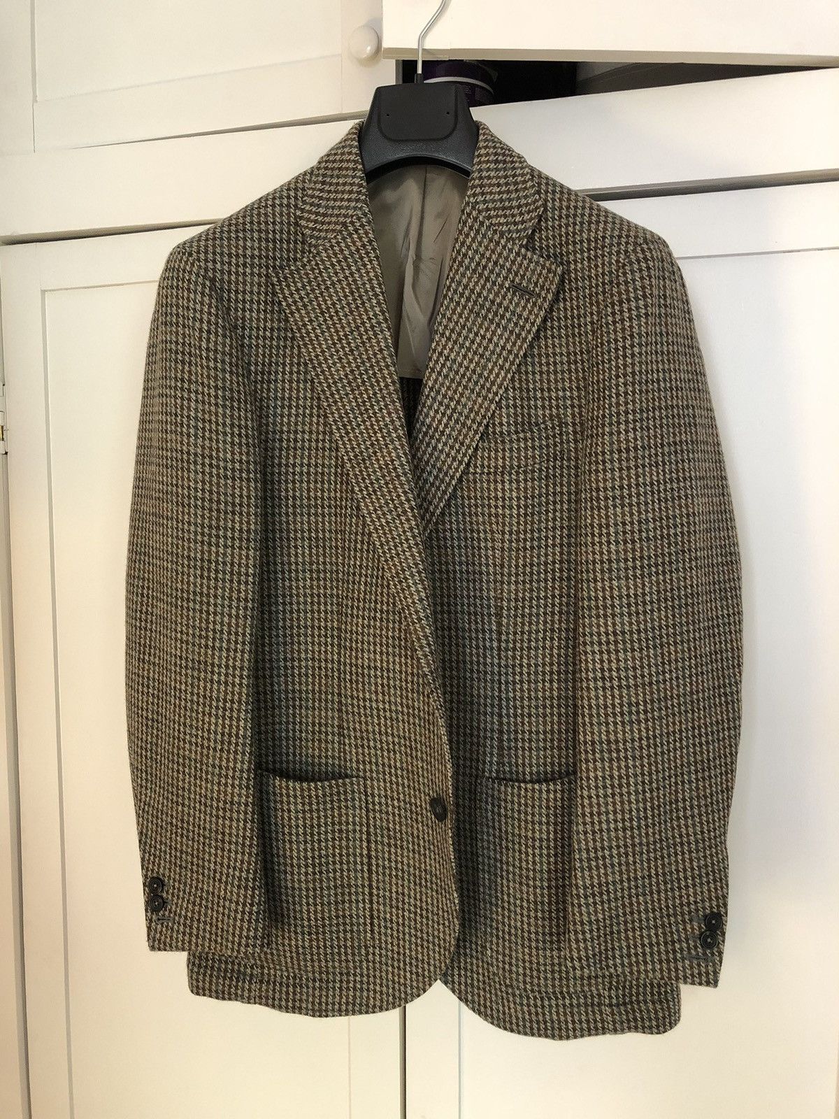 J. Mueser Campania sport jacket in beige-olive-brown houndstooth tweed Size 38R - 1 Thumbnail