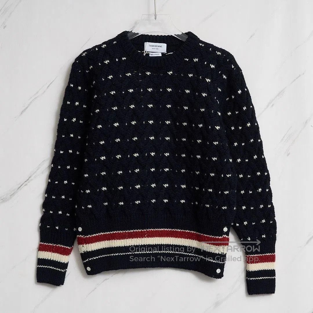 Thom Browne Thom Browne Unisex Navy Cable-Knit Sweater. Size US M / EU 48-50 / 2 - 1 Thumbnail