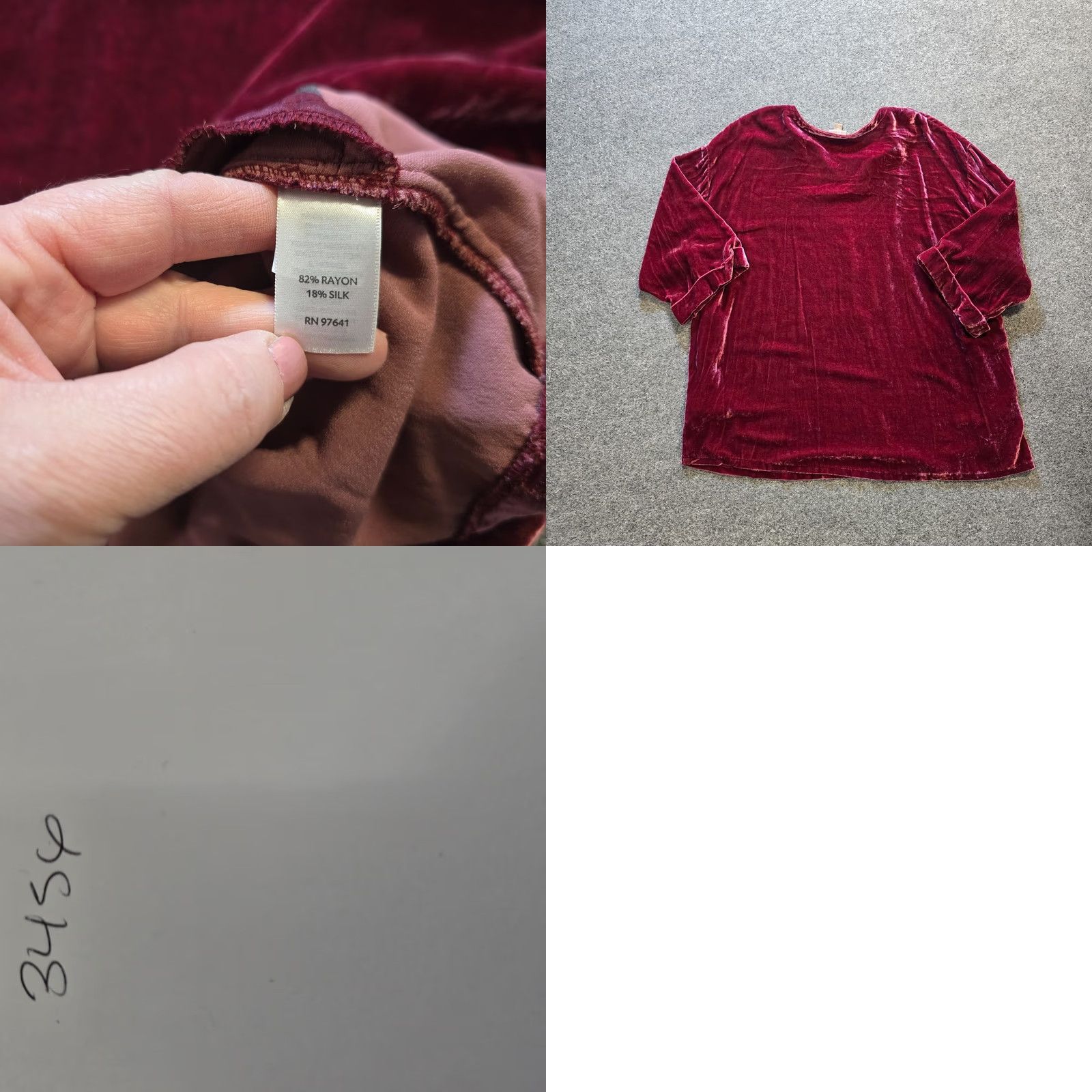 J. Jill J Jill Top Womens L Red Velour 3/4 Sleeve Stretch Silk Blend Casual Career Blouse Womens Size L / US 10 / IT 46 - 8 Thumbnail
