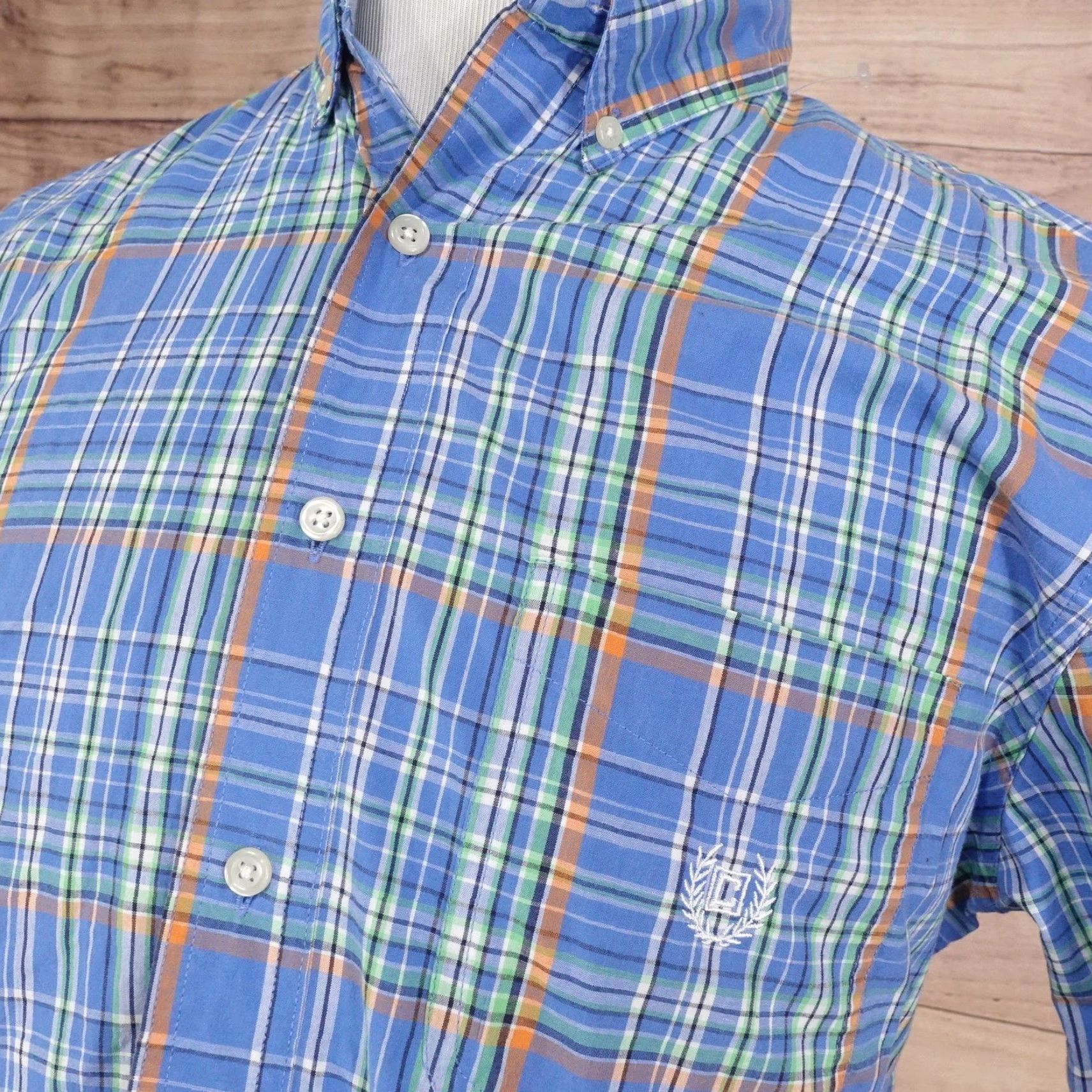 Chaps Chaps Shirt Mens M Blue Plaid Short Sleeve Button-Up Cotton Blend Polyester Size US M / EU 48-50 / 2 - 2 Thumbnail