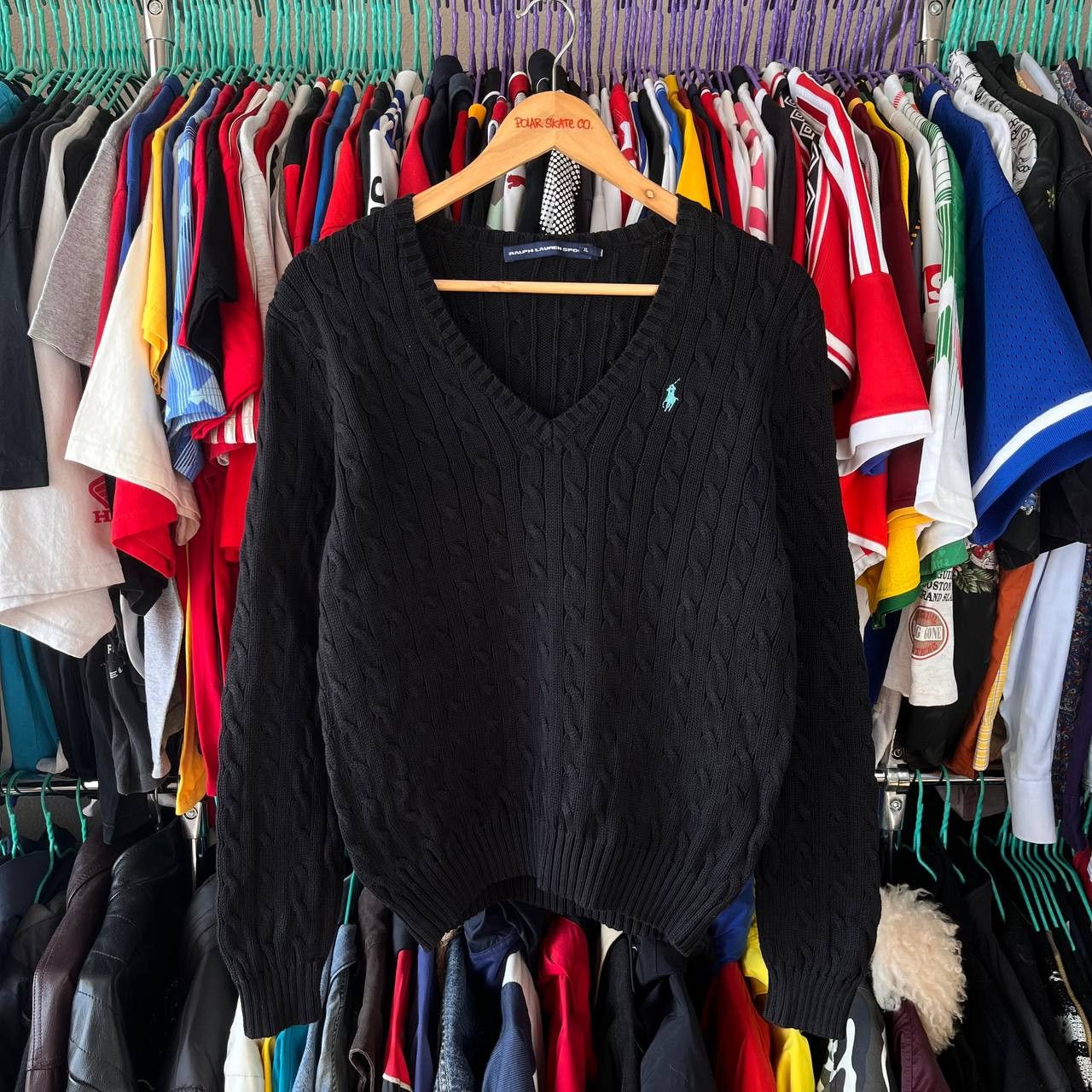 Ralph Lauren Sport Vintage Ralph Lauren Sport Cable-Knit V-Neck Black Sweater Size XL / US 12-14 / IT 48-50 - 1 Thumbnail