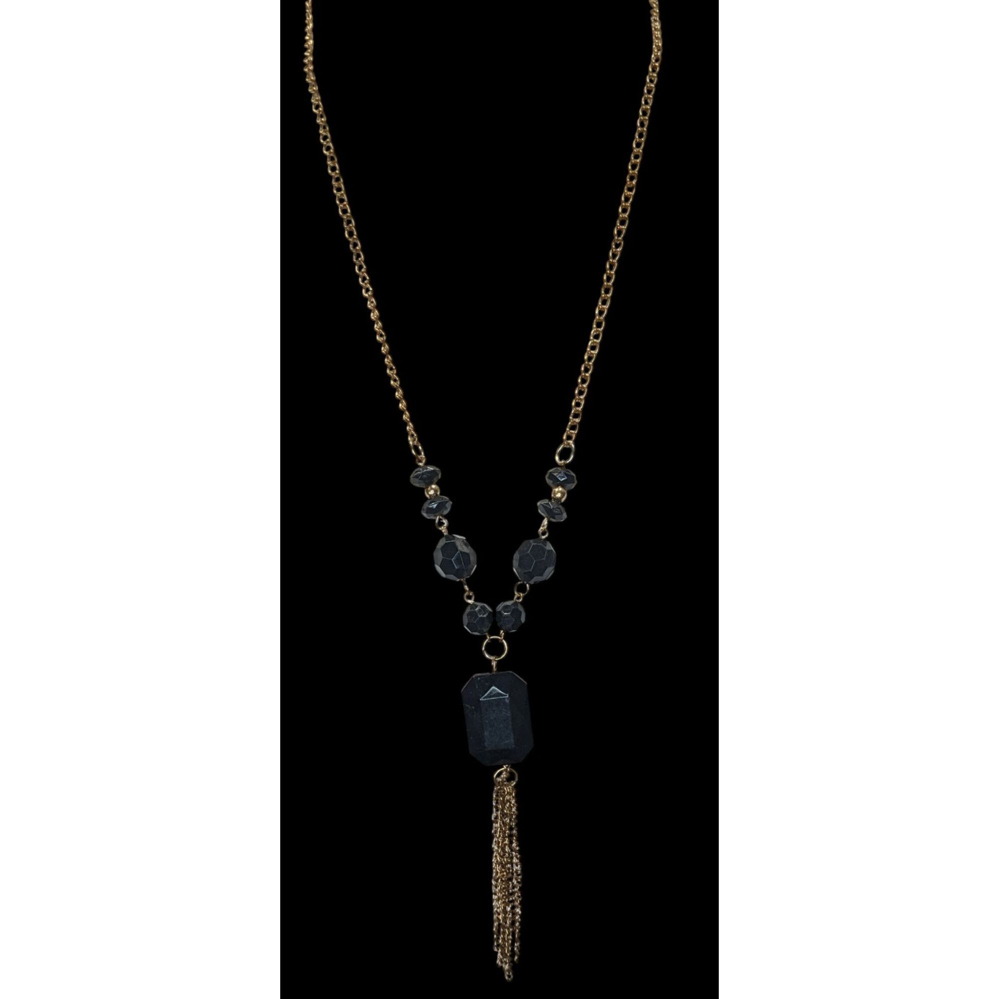 Other Gold-Tone Chain Necklace With Black Beads And Tassel Pendant Size ONE SIZE - 4 Thumbnail
