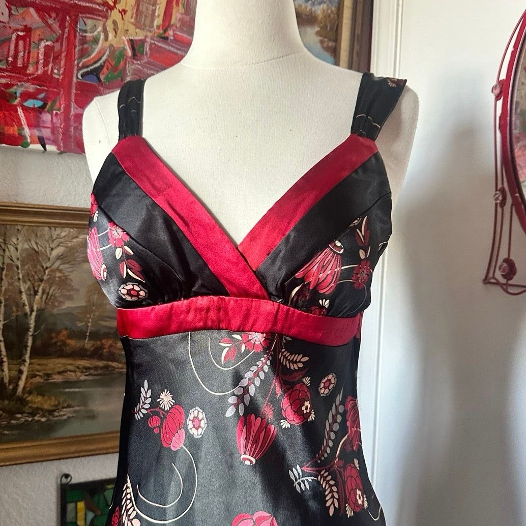 Other no brand true vintage black red silk dress Size S / US 4 / IT 40 - 2 Thumbnail
