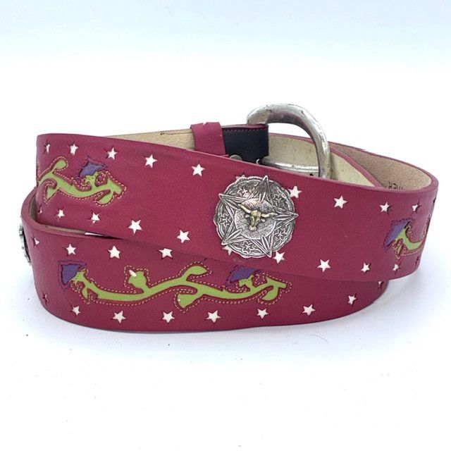 Vintage Bill Adler Women's Leather Belt Red with Stars, Conchos Size ONE SIZE - 2 Thumbnail