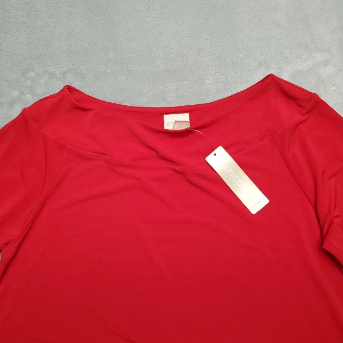 Vintage Chicos Women Top Shirt 8 Red Portrait 3/4 Sleeve Stretch Comfort Casual USA Medium Womens Size M / US 6-8 / IT 42-44 - 3 Thumbnail