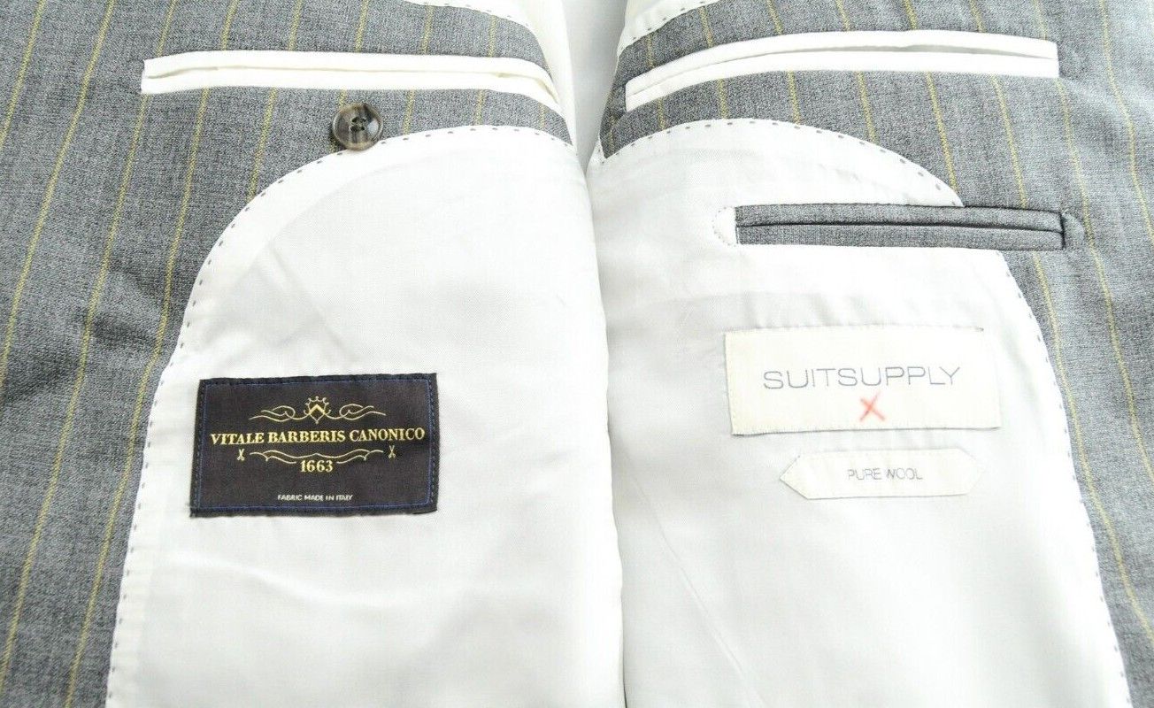 Suitsupply HAVANA PATCH UK38R Wool Grey Striped 2 Piece Suit 57910 Size 38R - 12 Thumbnail