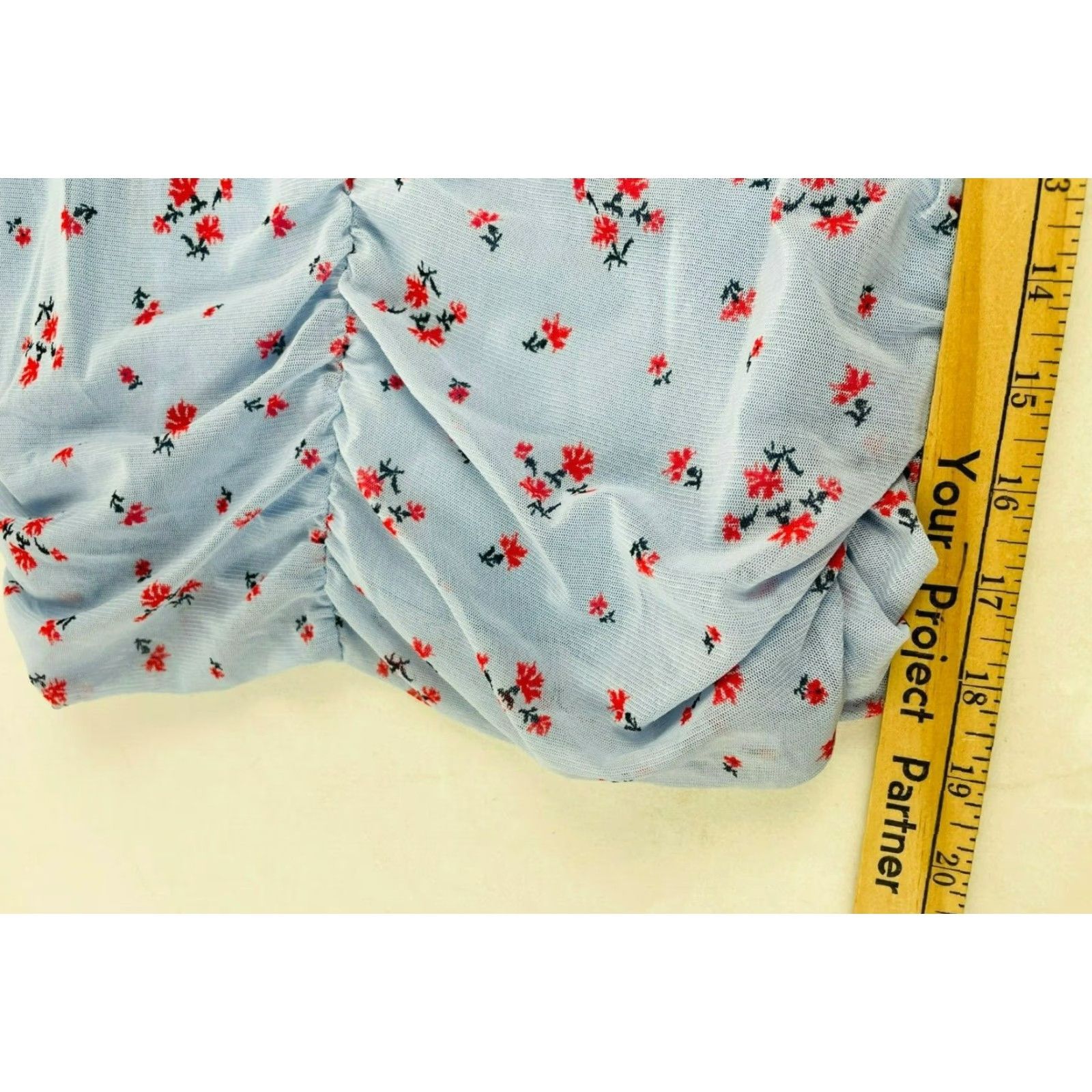 Vintage ABOUND Crop Top Women’s XL Blue Floral Puff Sleeve Ruched Square Neck NWT Size XL / US 12-14 / IT 48-50 - 5 Thumbnail