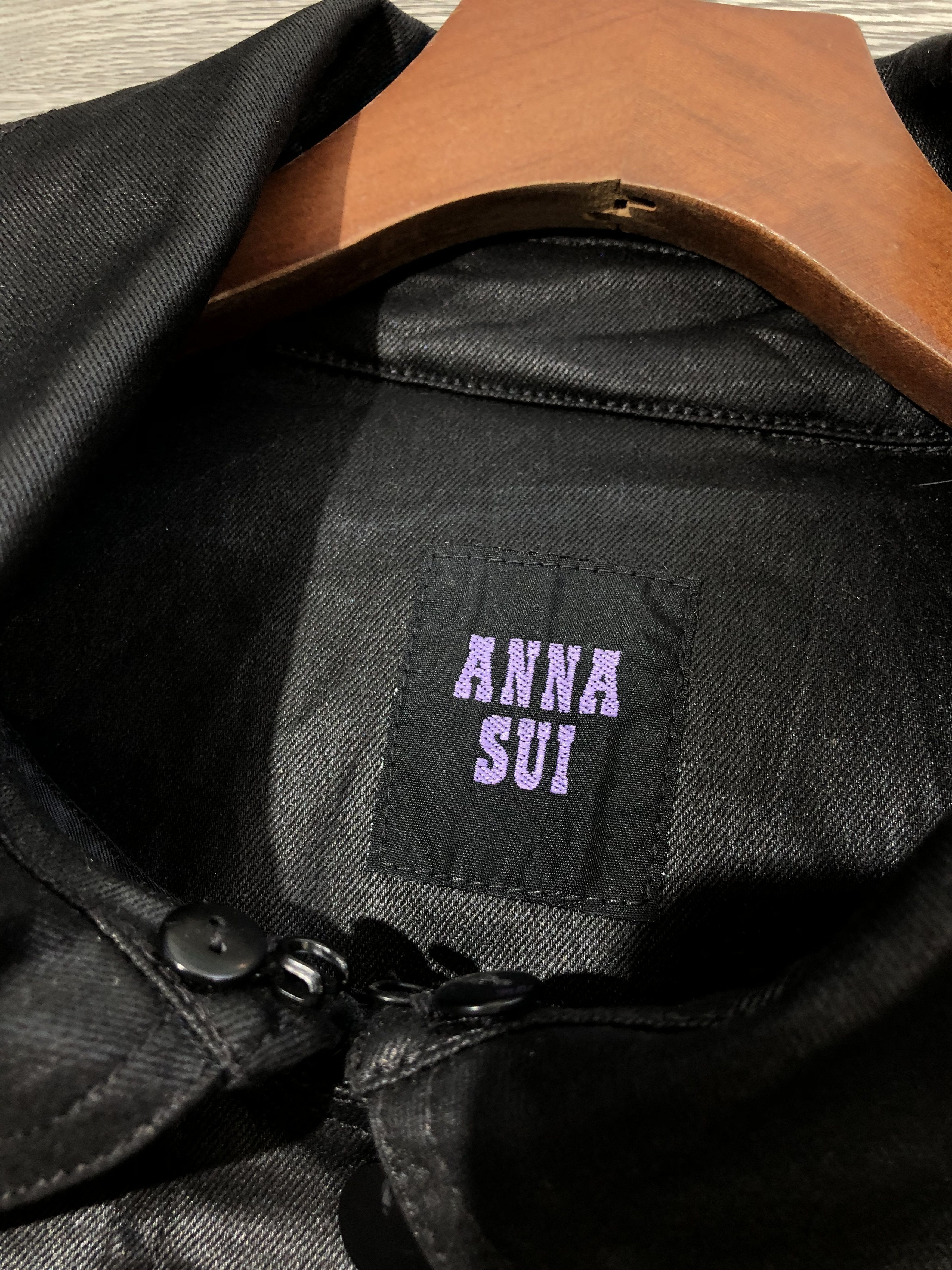 Anna Sui Vintage Anna Sui Waxed Cotton Belted Jacket Coat Black Size L / US 10 / IT 46 - 6 Thumbnail