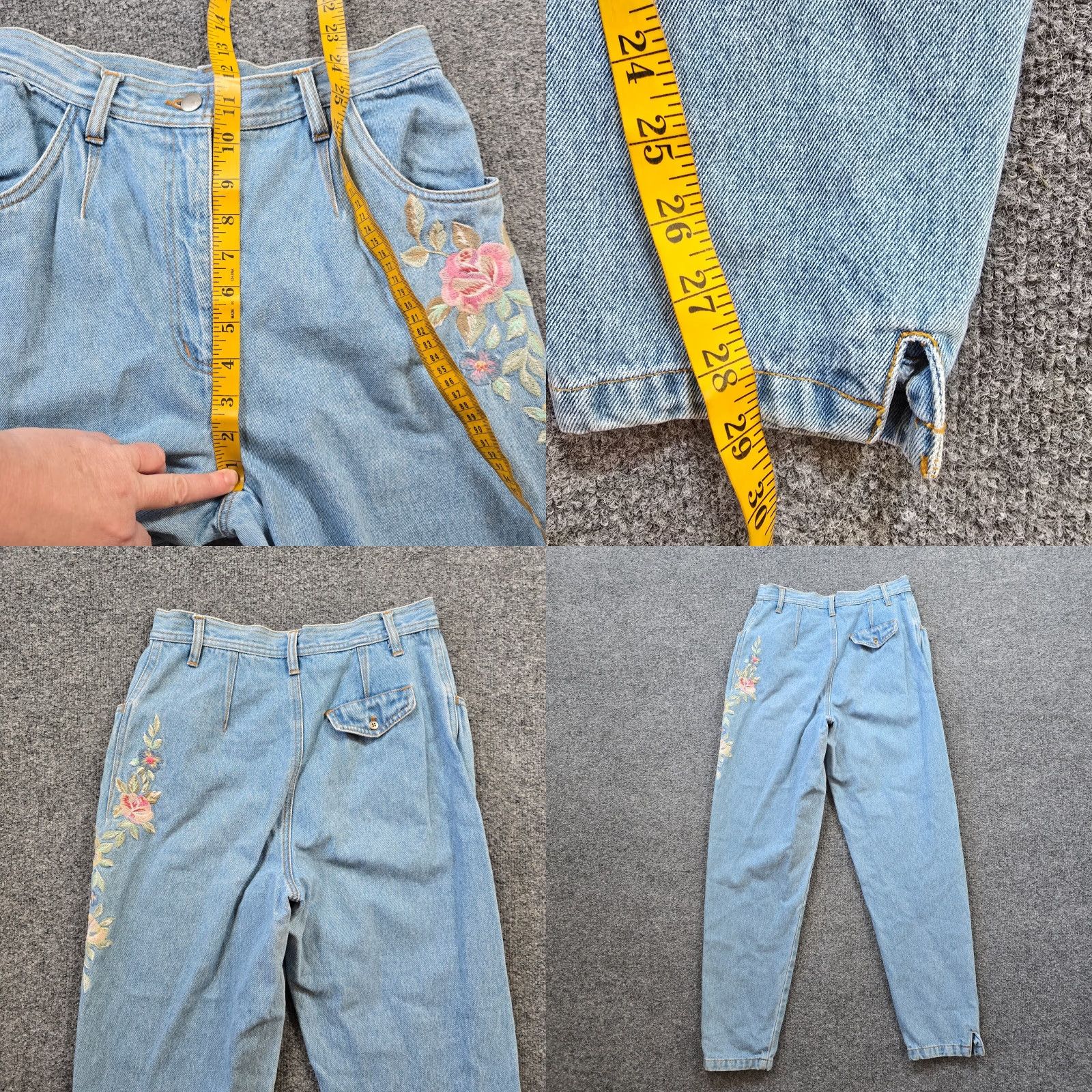 Vintage VINTAGE Together Jeans Womens Size 8 Denim Blue Floral Embroidered Pleated Taper 90S Womens jeans Size 30" / US 8 / IT 44 - 8 Thumbnail