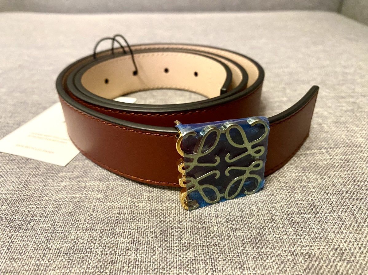 Loewe Loewe gold tone anagram burgundy and nude reversible belt 85 Size 30 - 2 Thumbnail