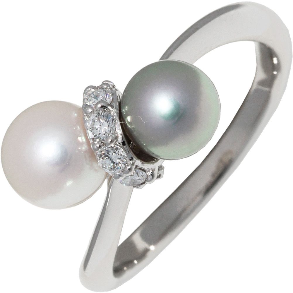 Other Other Pt900 Platinum Semi-Black Pearl Diamond Ring 0.17ct Natural Material Ring in Great Condition Size ONE SIZE - 1 Thumbnail