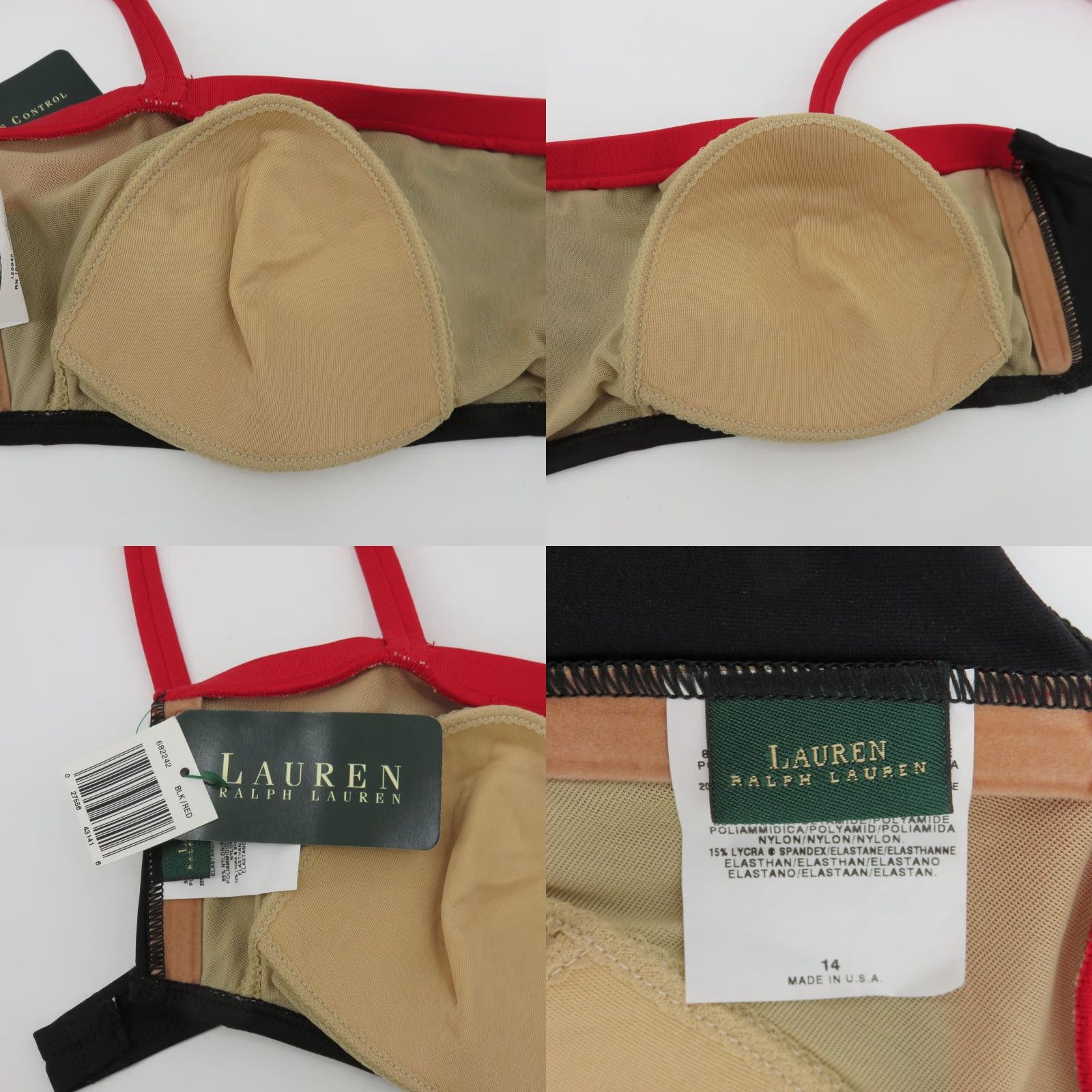 Ralph Lauren VINTAGE 90s Lauren Ralph Lauren Women Bikini Top Lined Spaghetti Strap Black Red 14 NYLON Top Womens Size XL / US 12-14 / IT 48-50 - 8 Thumbnail