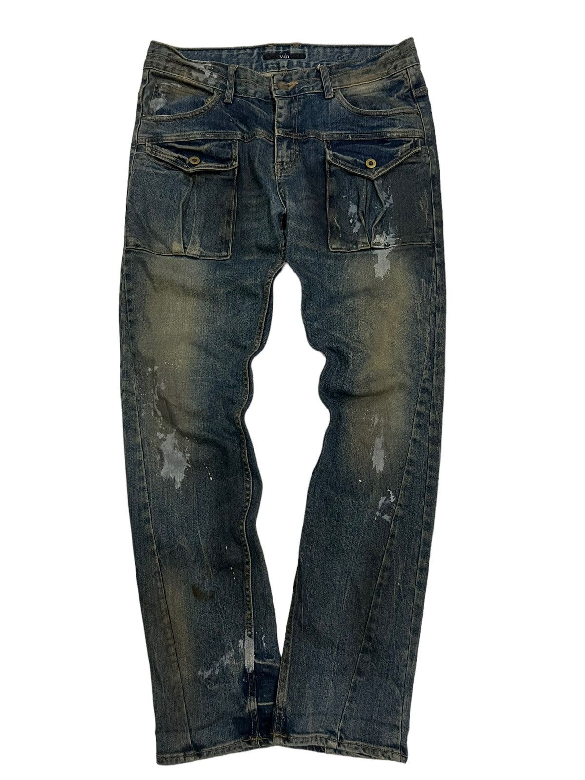 Image of 20471120 x Beauty Beast Mad Oil Stain Mud Wash Flared Denim Jeans Mud Max in Denim Blue (Size 33)