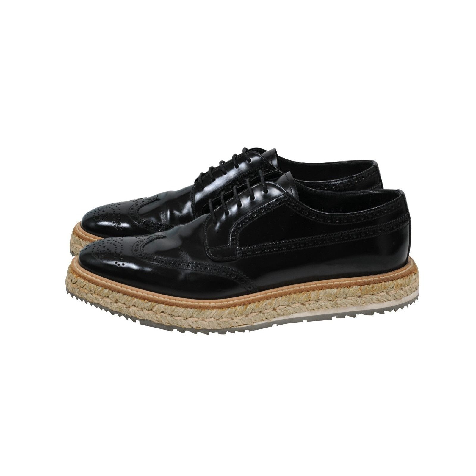 Prada Black Leather Espadrille Wingtip Platform Brogue - 01731 Size US 9.5 / EU 42-43 - 4 Thumbnail