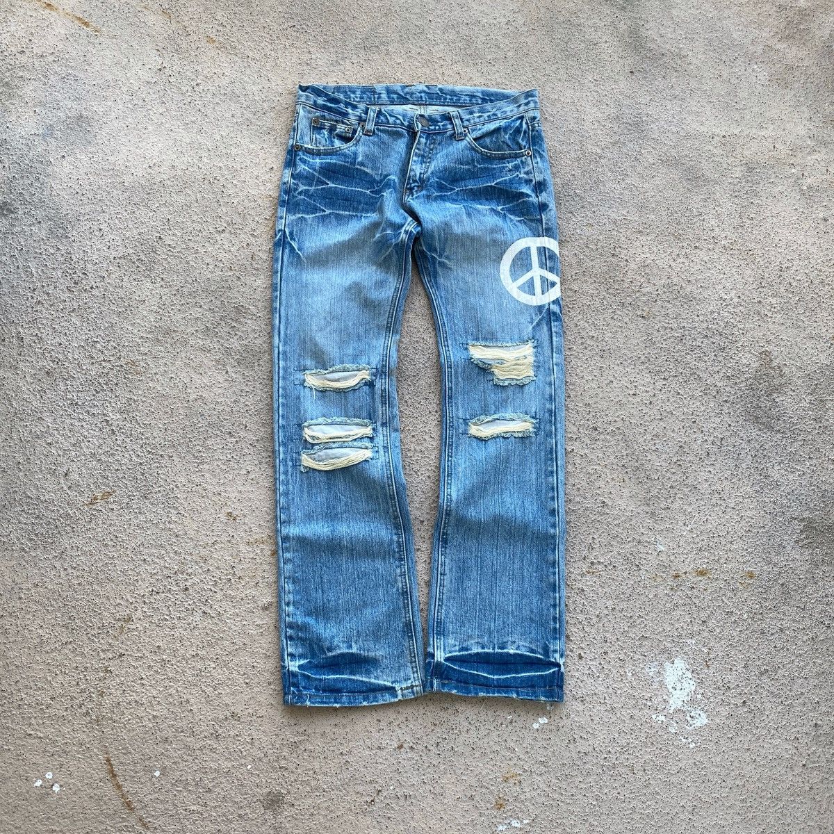 Hysteric Glamour × If Six Was Nine × Japanese Brand PEACE Hippies Japan Big Logo Distressed Jeans Y2K Size US 32 / EU 48 - 2 Thumbnail