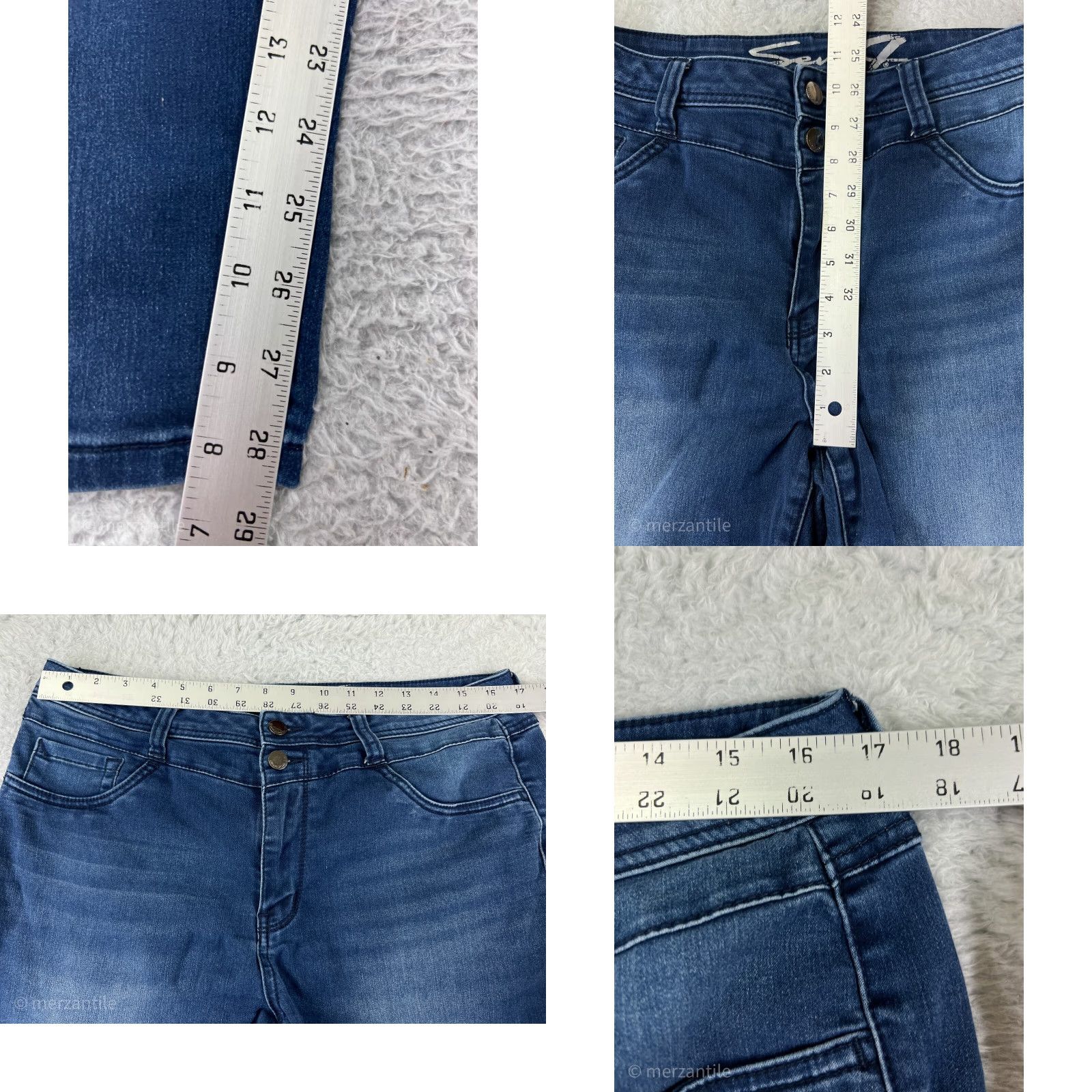 Vintage Seven7 Jeans Womens 14 Blue Denim High Rise Leggings Embroidered Cotton Blend Shirt? Size 36" / US 14 / IT 50 - 9 Thumbnail