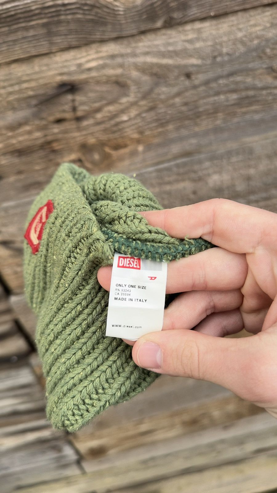 Diesel Mens Diesel Beanie Winter Hat Olive Green Red Patch Logo Size ONE SIZE - 4 Thumbnail