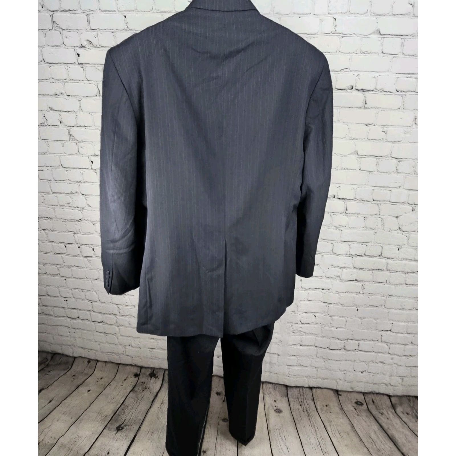 Haggar Haggar Navy Suit Up System 2 Piece Set Notch Jacket 2-Button Single-Vented Full Back Striped 46L 36x32 Mens Wirh Size 46R - 2 Thumbnail