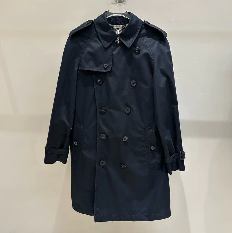 Burberry Long Black Cotton Double-Breasted Trench Coat