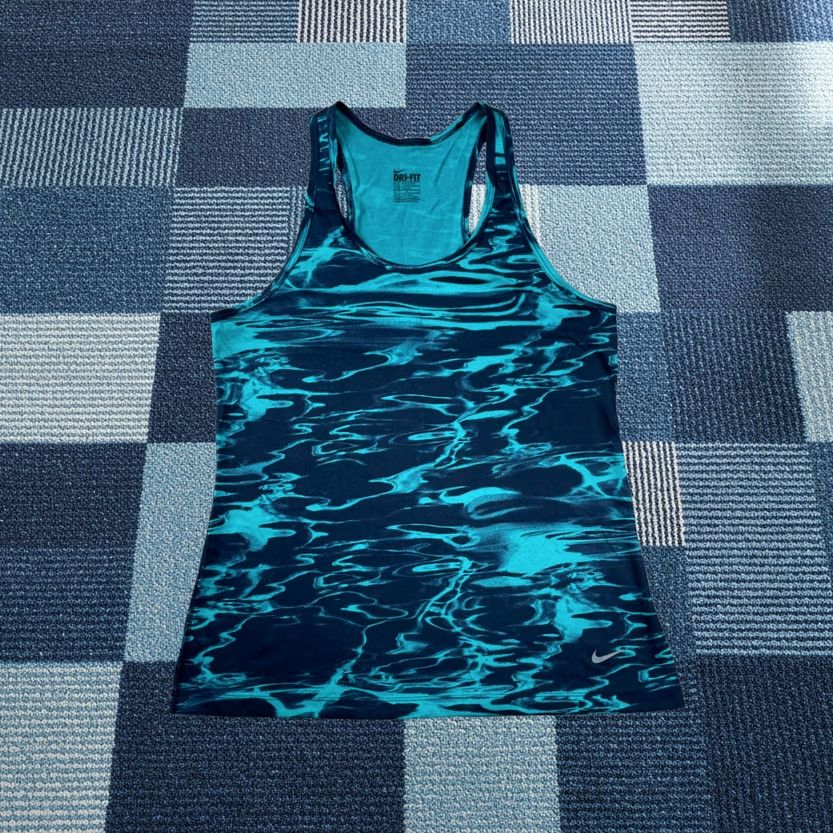 Nike Nike Tank Top Womens M Teal Black Water Print Racerback Dri-FIT Athleticwear Gym Sleeveless Package? Size M / US 6-8 / IT 42-44 - 1 Thumbnail