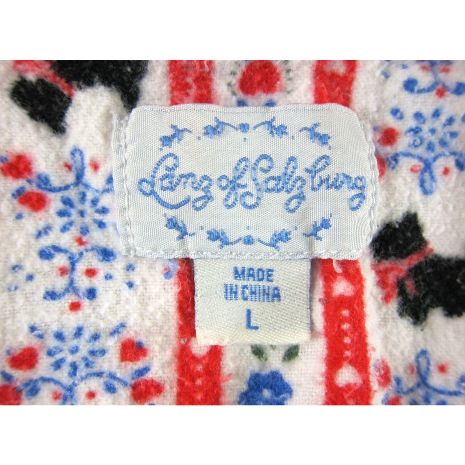 Vintage VINTAGE Lanz of Salzburg Pajama Set Women's Large Red Floral Cotton Flannel Dog Pattern with Pockets Size ONE SIZE - 3 Thumbnail