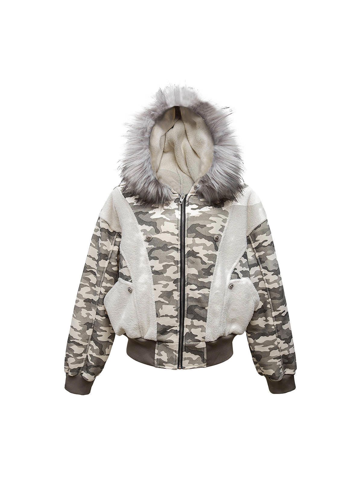 Japanese Brand Camouflage Spliced Fur Hooded Fleece Jacket - 2262 Size US M / EU 48-50 / 2 - 1 Thumbnail