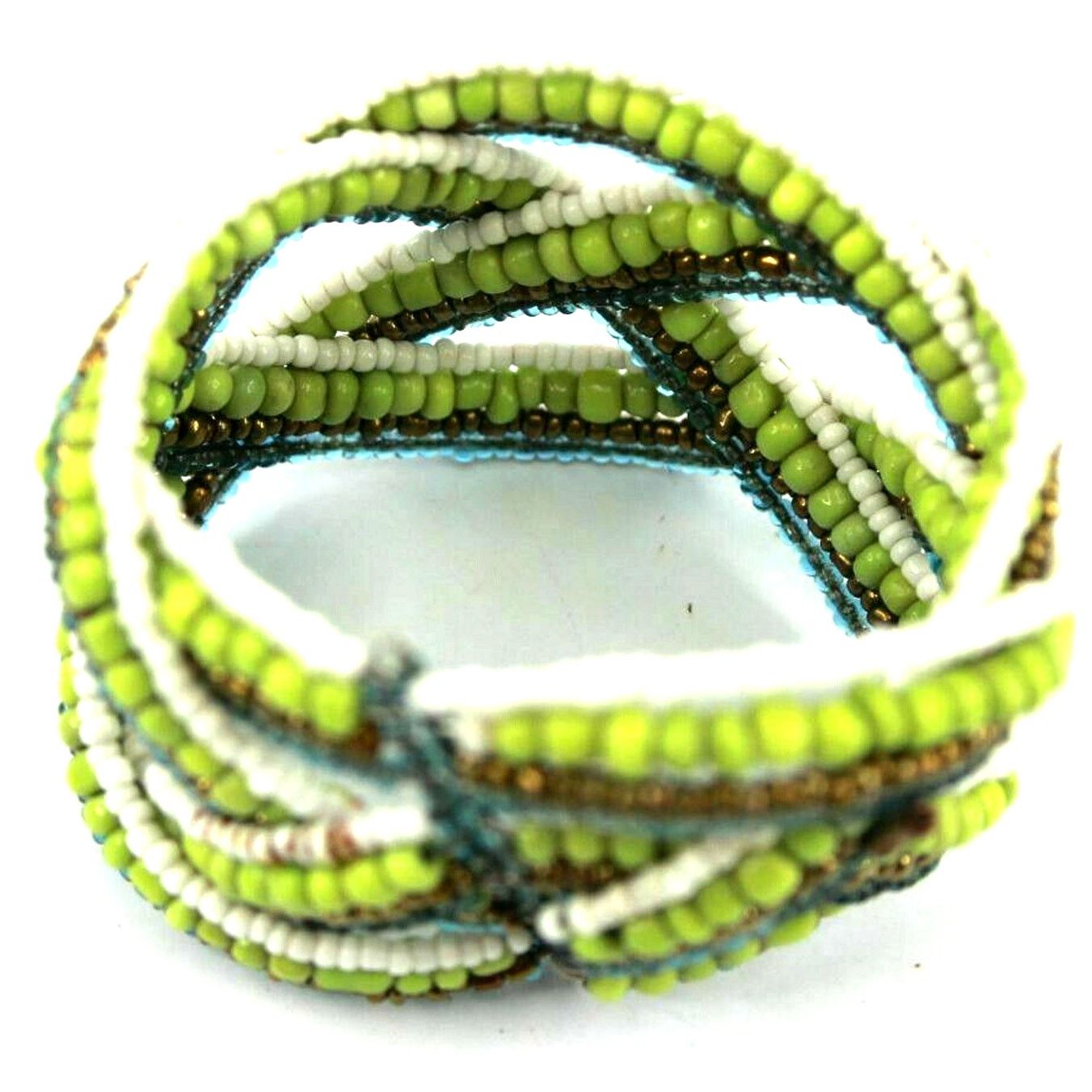 Other Yellow Green White Clear Blue, & Gold Beads Chunky Bracelet Size ONE SIZE - 2 Thumbnail