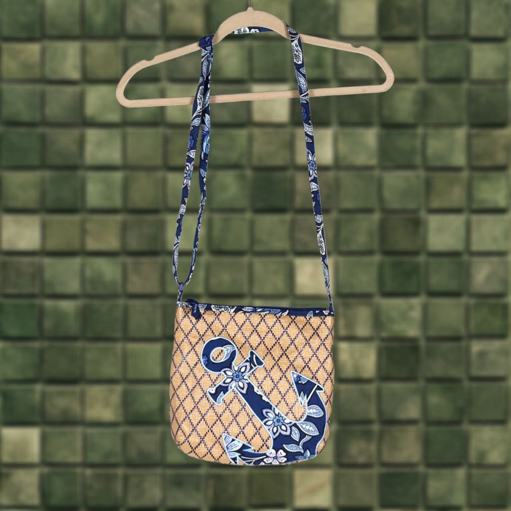 Vera Bradley Vera Bradley Crossbody Bag Anchor Embroidered Straw Regatta Collection Blue Navy Adults Medium Vintage: No Women Size ONE SIZE - 1 Thumbnail