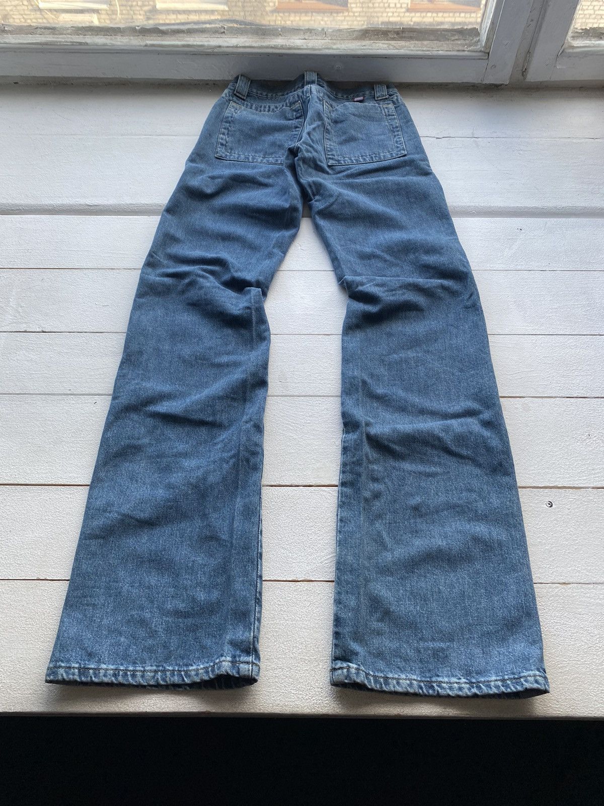 Designer × Dirk Bikkembergs × Vintage 🔥90s Dirk Bikkembergs Flare Bottom Blue Womens Jeans Bell Size 29" - 11 Thumbnail