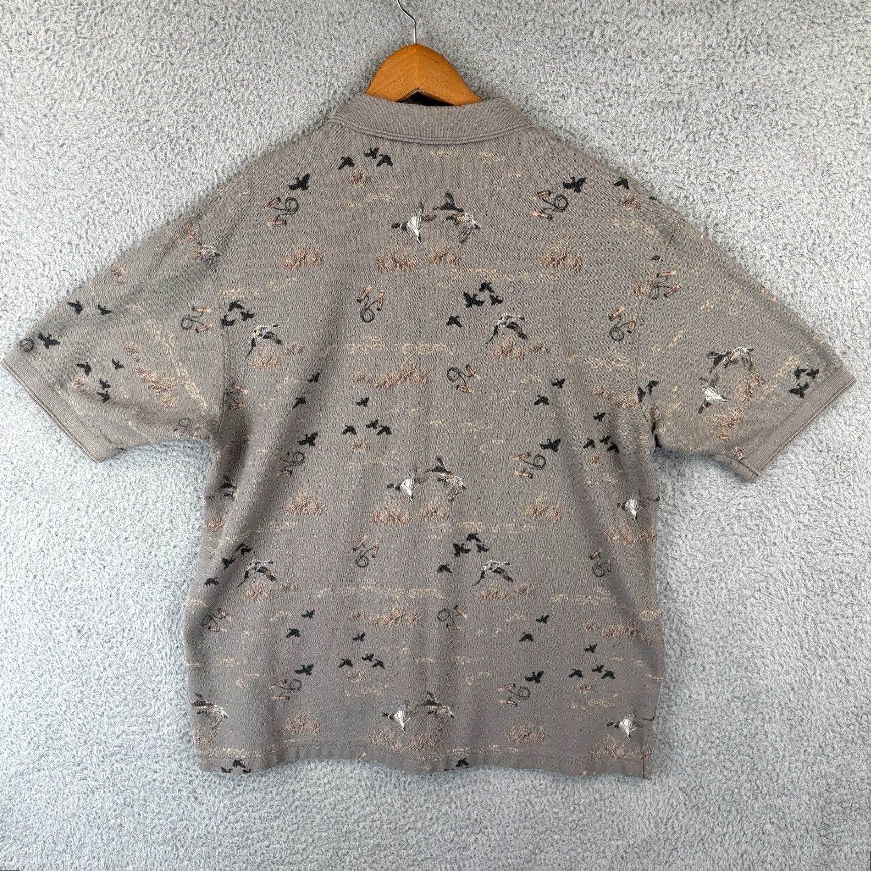 Vintage Cabela's Polo Shirt Mens Large Duck Hunter Graphic Print AOP Brown Short Sleeve Collared Shirt Mens Regular Fit HUNTING Clothing Size US L / EU 52-54 / 3 - 4 Thumbnail