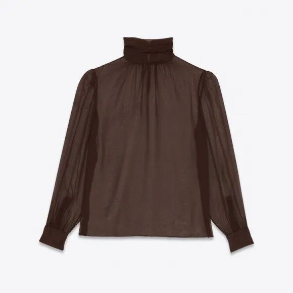 Saint Laurent Paris o1tp1o0125 High Neck Blouse In Silk Musling in Black Size S / US 4 / IT 40 - 1 Preview