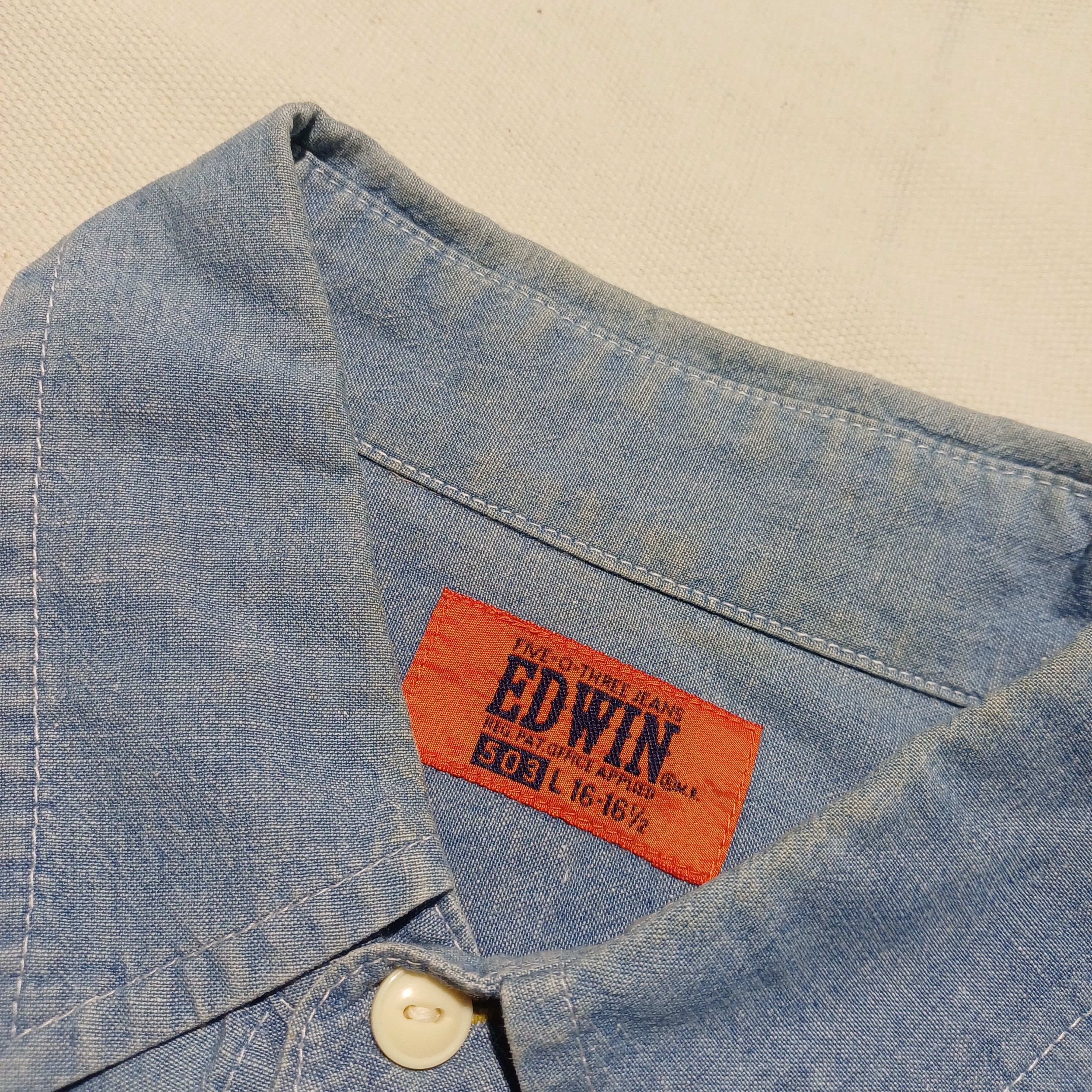 Edwin Orange Tab Chambray Shirt Japan by Edwin 503 Size US L / EU 52-54 / 3 - 3 Thumbnail