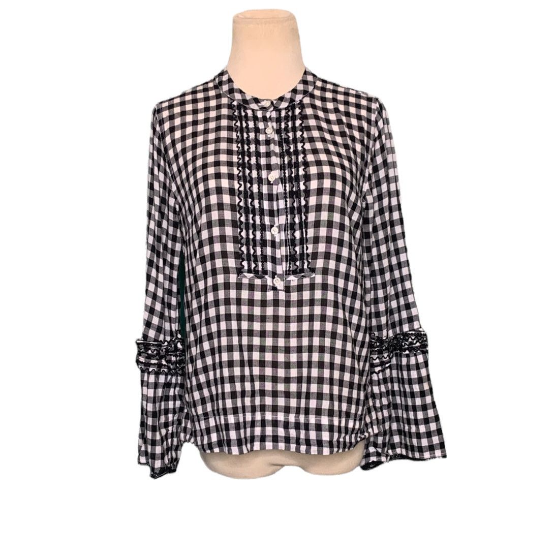 J.Crew J.Crew black white long sleeves gingham tunic blouse size 4 Size S / US 4 / IT 40 - 1 Thumbnail
