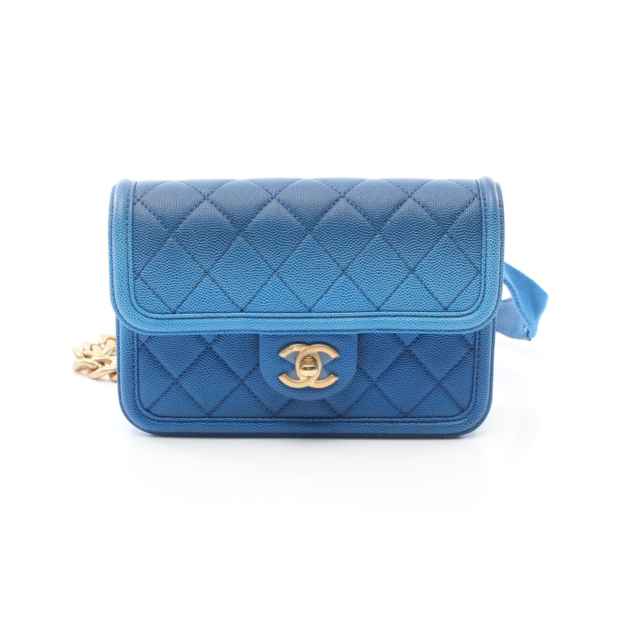 image of Chanel Matelasse Waist Bag Body Bag Caviar Skin Blue Gold Hardware Gradation, Women's