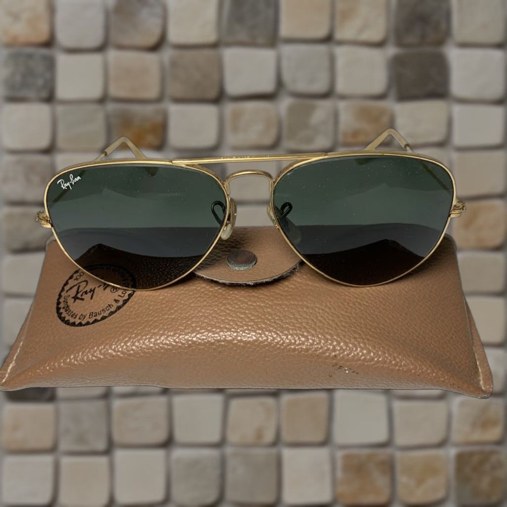 Vintage VINTAGE Ray-Ban Aviator Sunglasses Men 58 14 Gold Frame Green Lens Case Size ONE SIZE - 1 Thumbnail