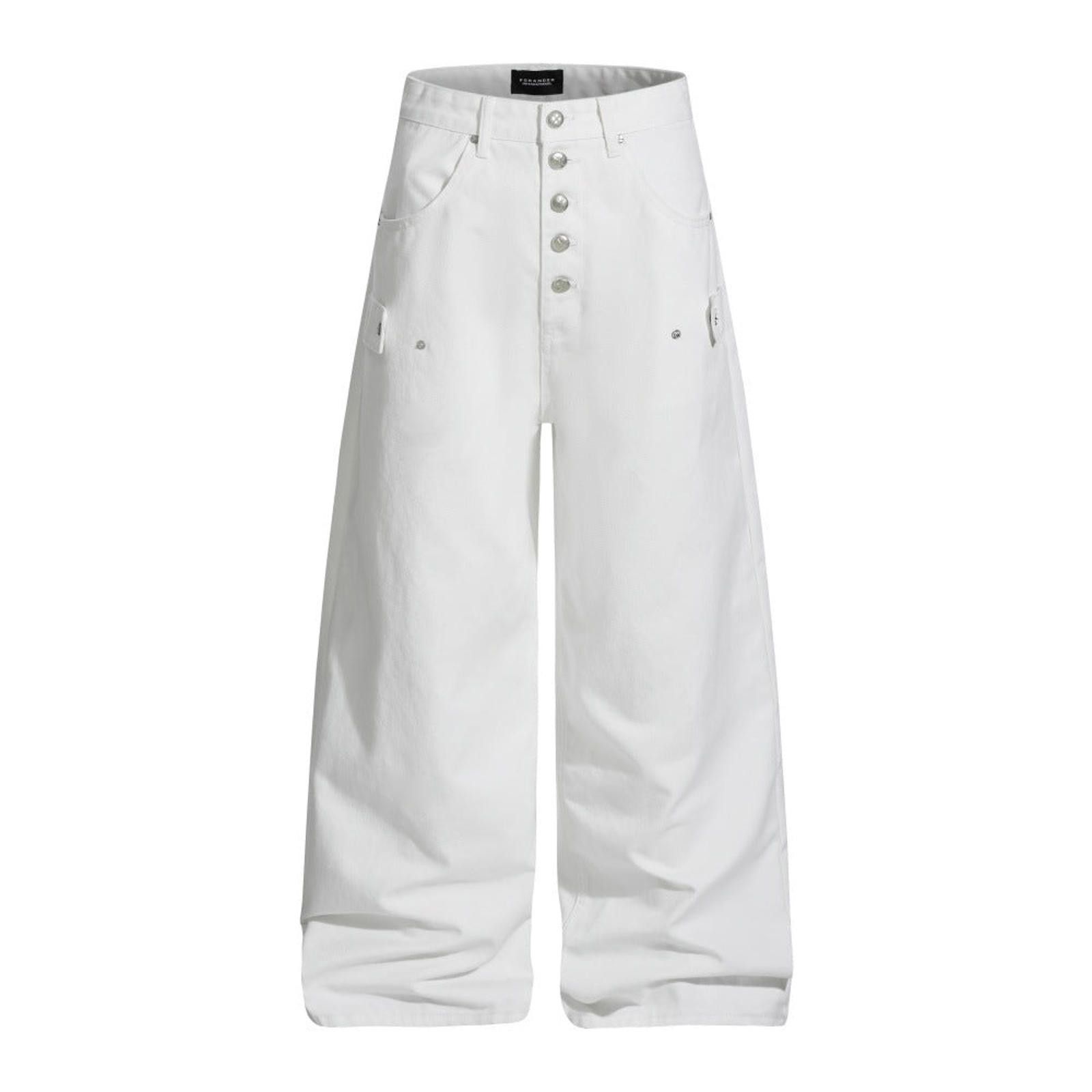 Japanese Brand White Wide Leg Jeans, High Waist Button Fly Denim Pants Size US 30 / EU 46 - 1 Thumbnail