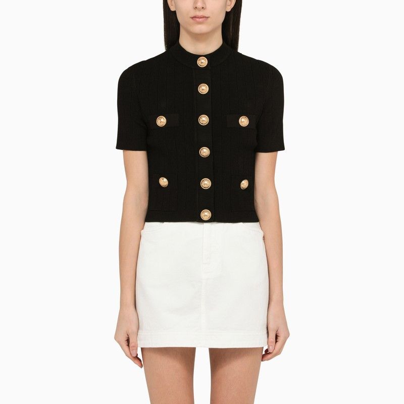 image of Balmain Black Crew-Neck Sweater With Buttons, Women's (Size Medium)