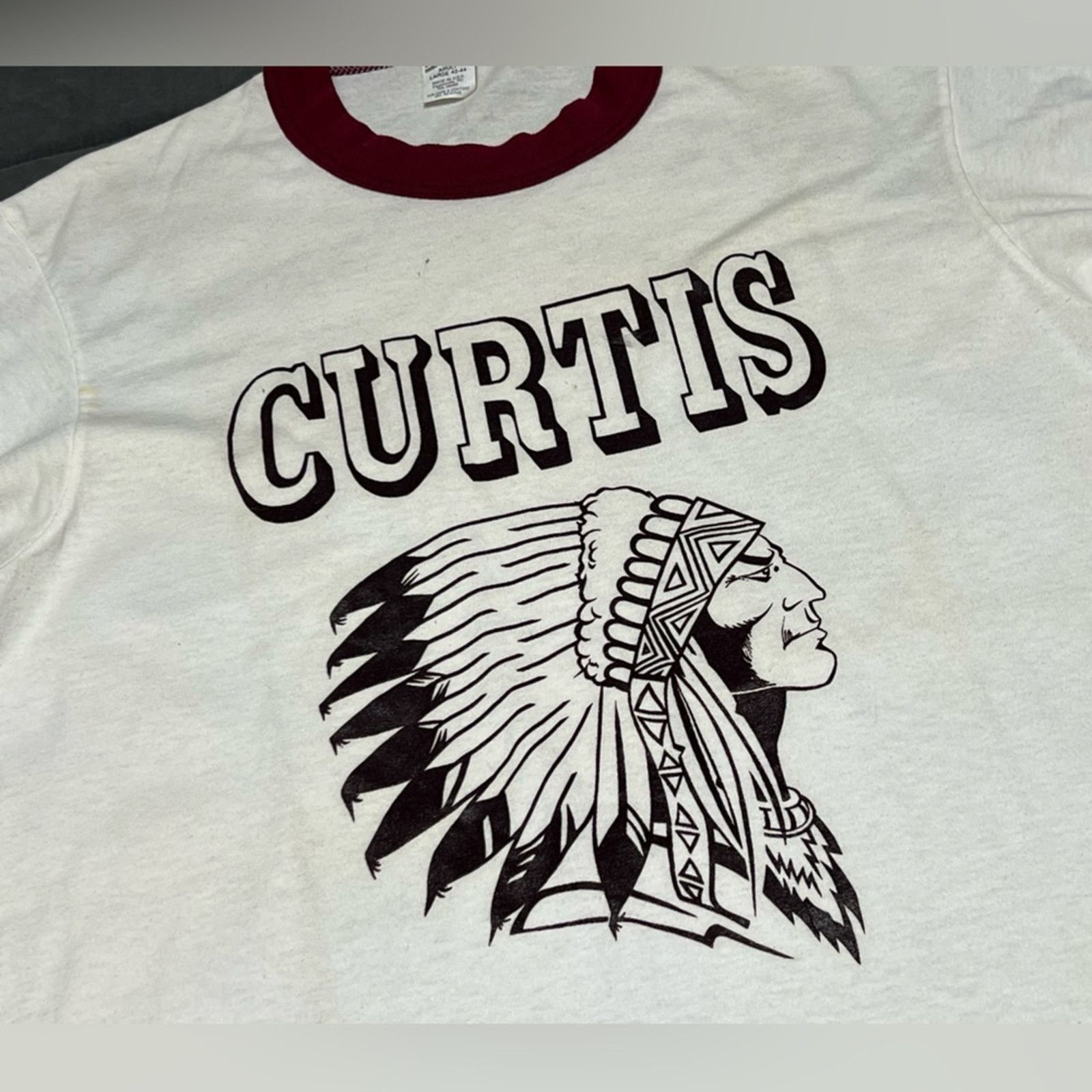 Vintage Vintage Curtis Indians Shirt 80s USA Ringer Soffe SIZE LARGE Size US L / EU 52-54 / 3 - 4 Thumbnail