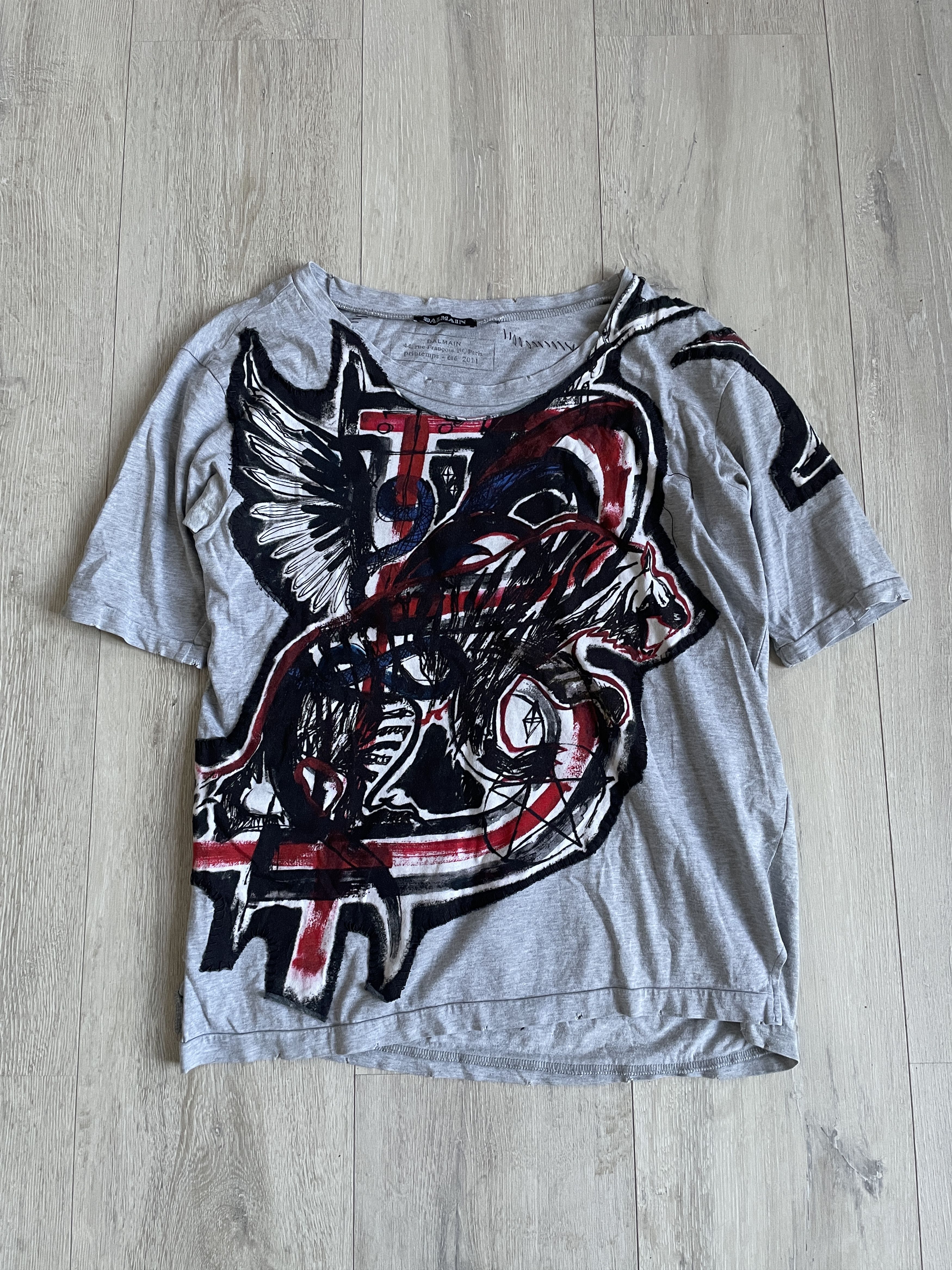 Balmain Balmain SS11 punk logo stitch t-shirt by Christophe Decarnin Size S / US 4 / IT 40 - 1 Thumbnail