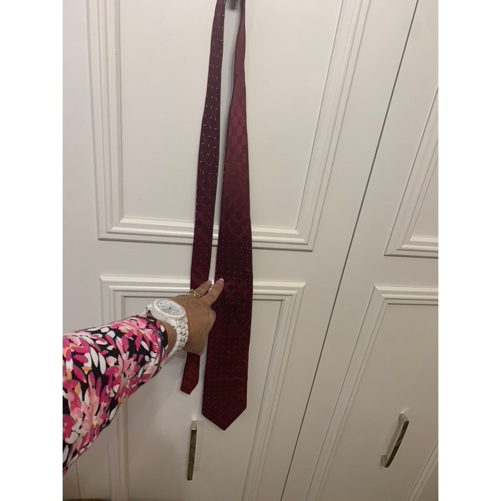 Murano Murano Men's Silk Tie Burgundy Plaid Check Designer Classic Size ONE SIZE - 3 Thumbnail