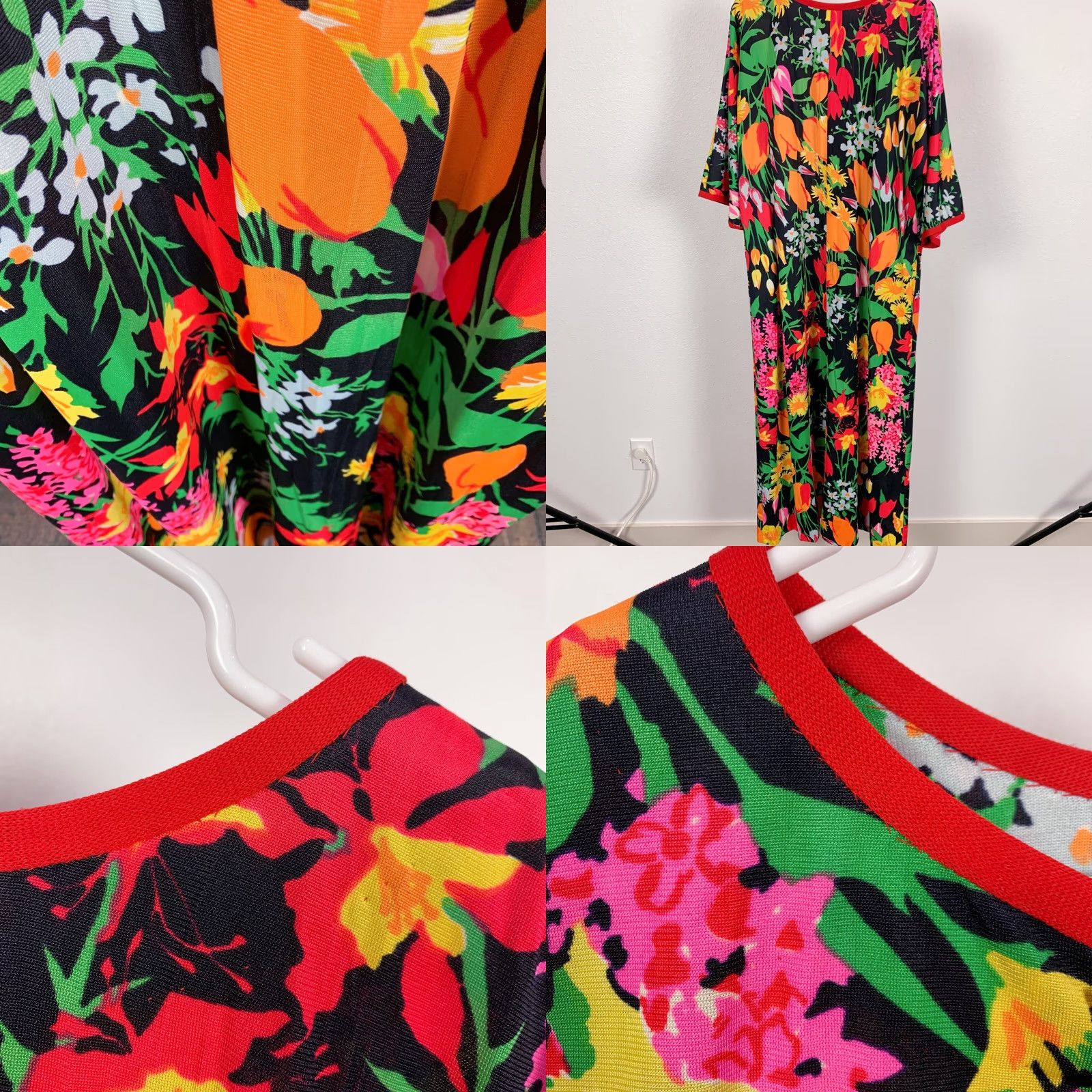 Vintage VINTAGE Handmade Mod Caftan Dress Muumuu Black Floral Polyester Zip Front Dress L Black 1970s Womens Size L / US 10 / IT 46 - 8 Thumbnail