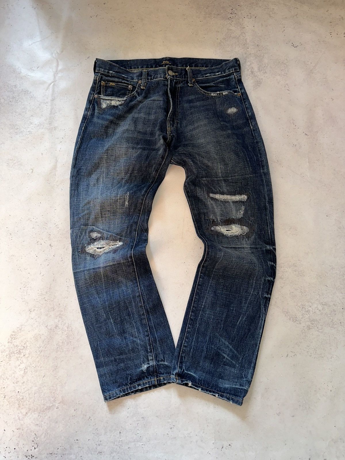 VINTAGE POLO RALPH LAUREN BAGGY PATCHWORK DENIM JEANS 34x32