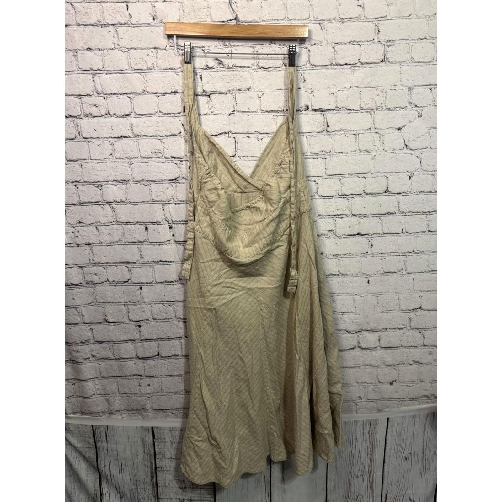 Tommy Hilfiger Tommy Hilfiger Women's Midi Dress Size 12 Beige Off the Shoulder Sleeveless Tie Closure V-Neck Casual Tailored Striped Back Wrap-Style Size XL / US 12-14 / IT 48-50 - 2 Thumbnail