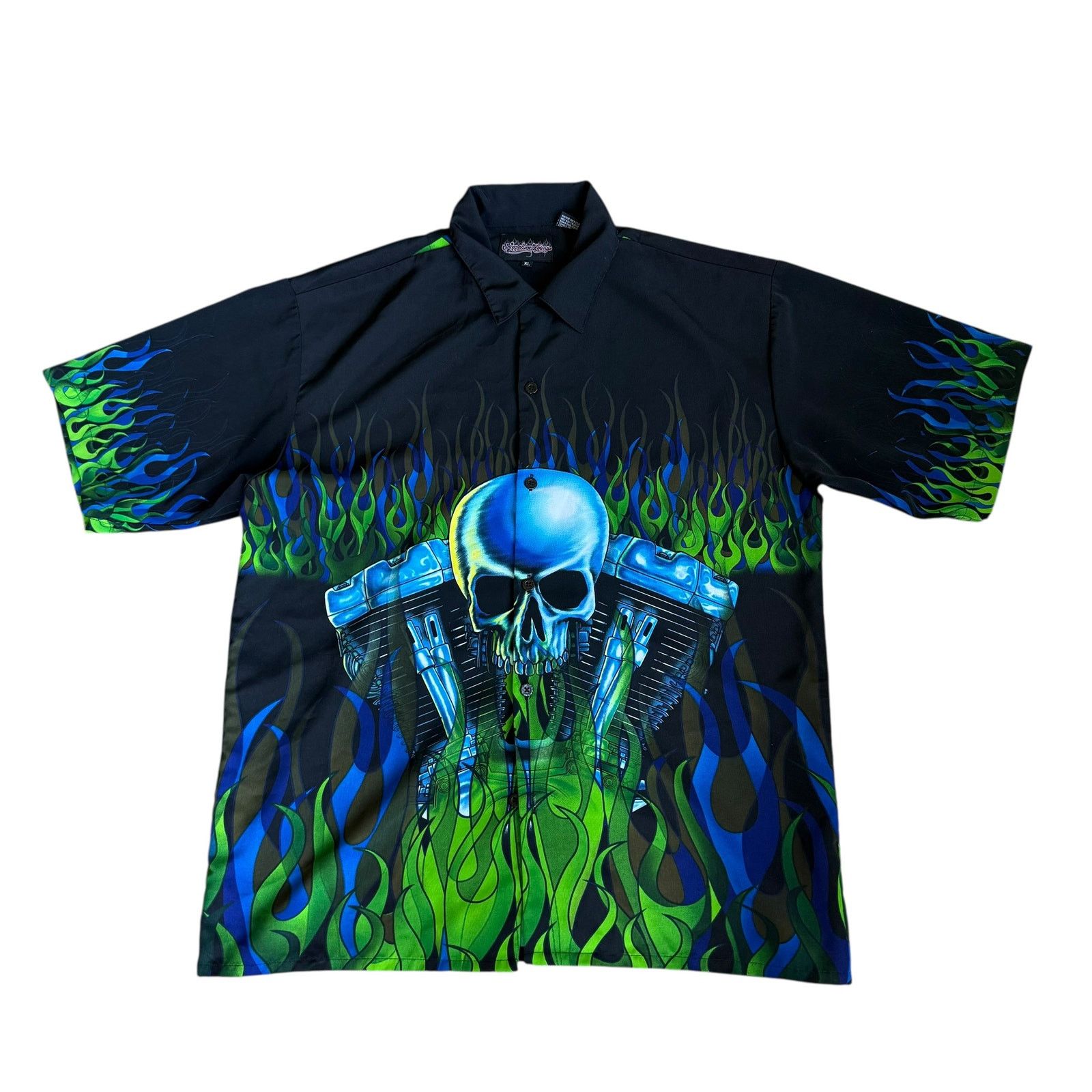 Vintage Sapphire Lounge y2k Skull Engine Flames Button Up Mens XL Size US XL / EU 56 / 4 - 1 Thumbnail