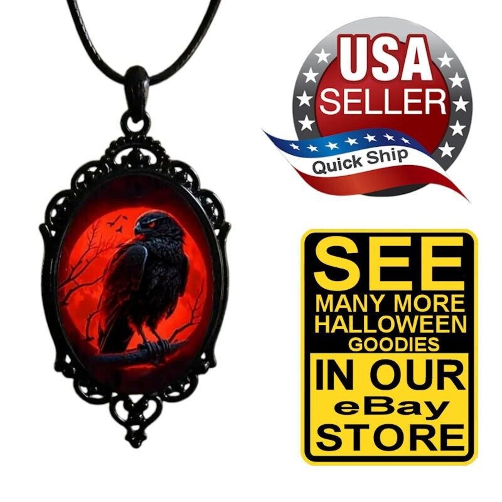 Other Gothic Halloween Retro Style Raven Design Pendant Necklace Size ONE SIZE - 1 Thumbnail