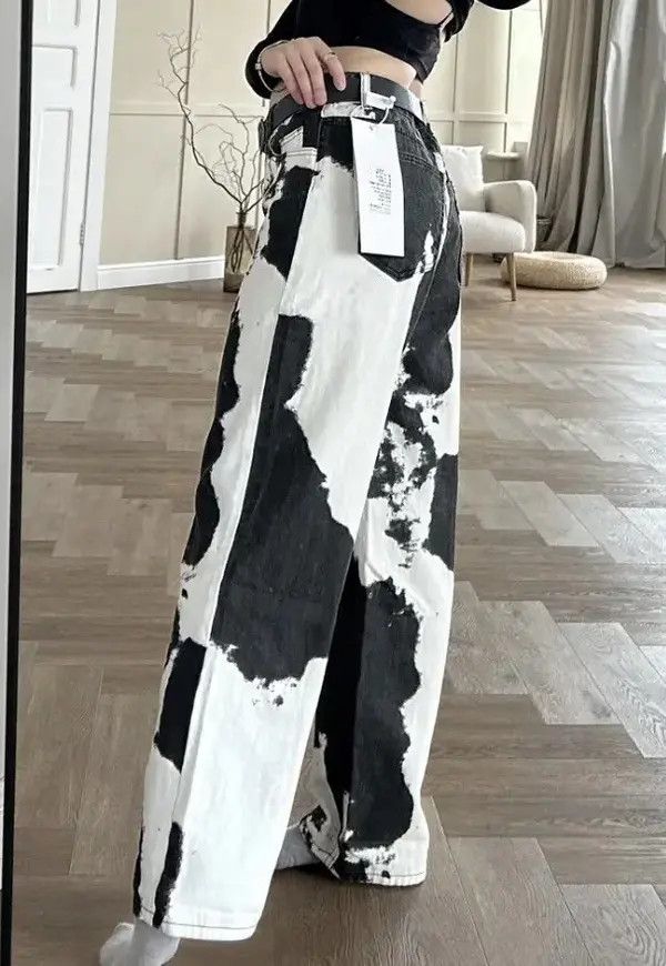 VIBE Black White Straight Tie-dye Jeans Denim Pants Size US 34 / EU 50 - 6 Thumbnail