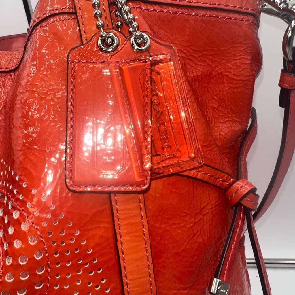 Coach Coach AUDREY OP ART CORAL Peach Patent Leather Tote Shoulder Size ONE SIZE - 4 Thumbnail