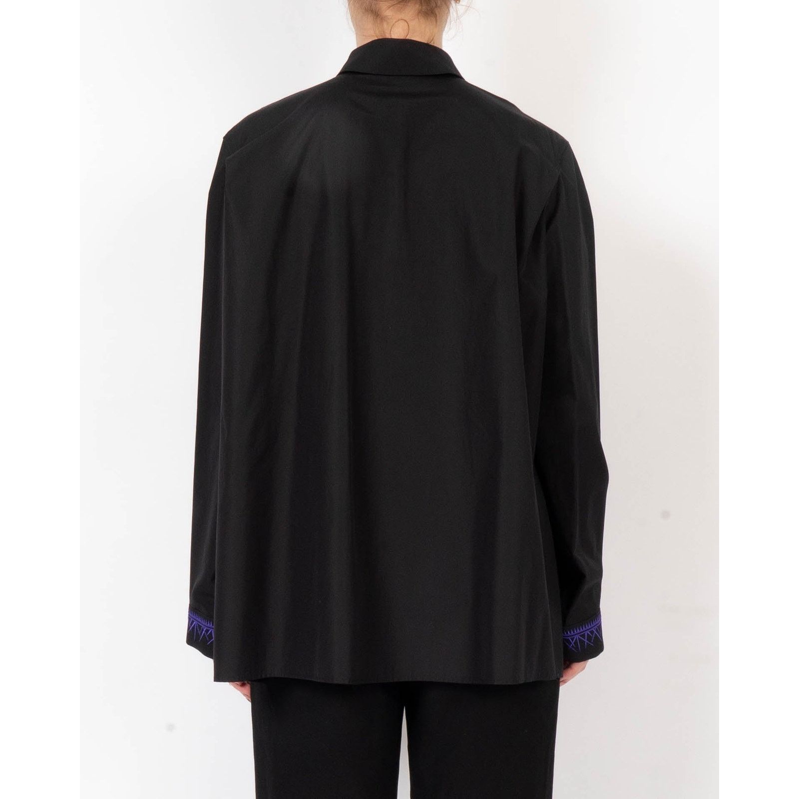 Haider Ackermann SS19 Open Shirt in Black Cotton with Purple Cuff Embroidery Size S / US 4 / IT 40 - 4 Thumbnail