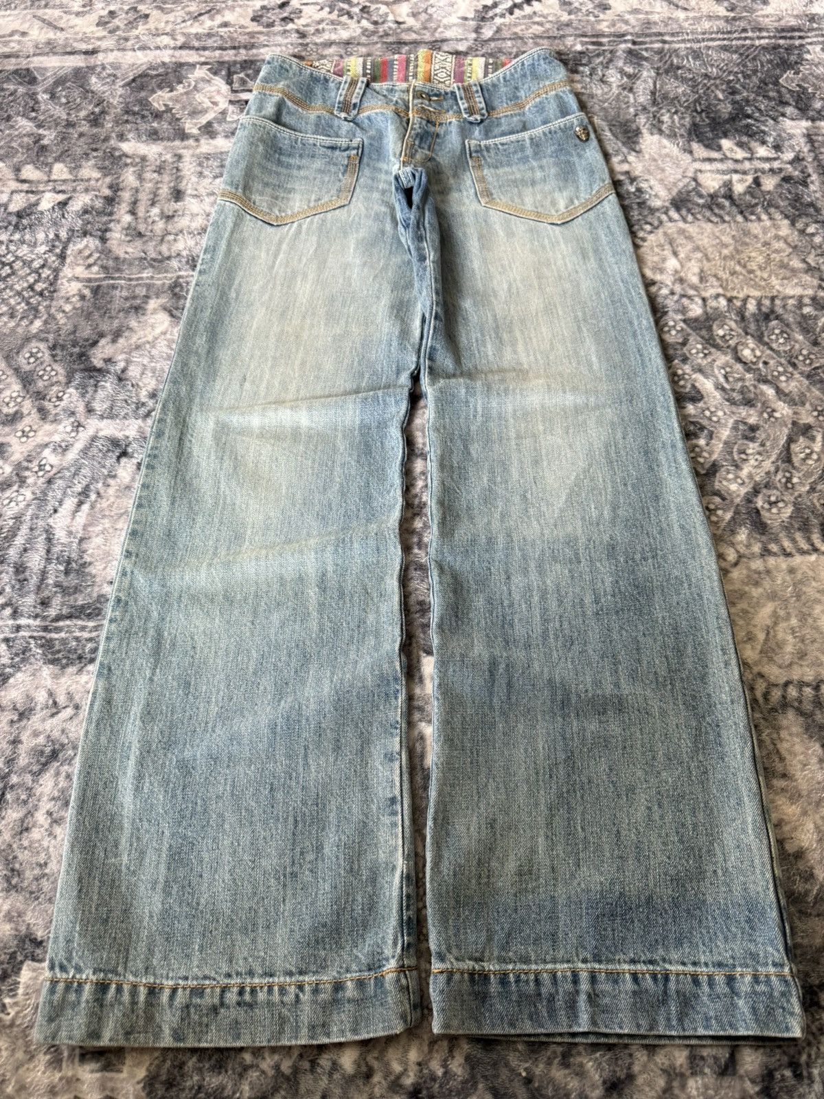 Japanese Brand Kooks & Phellica Flared Tribal Waist Skull Emblem Jeans Size US 28 / EU 44 - 1 Thumbnail