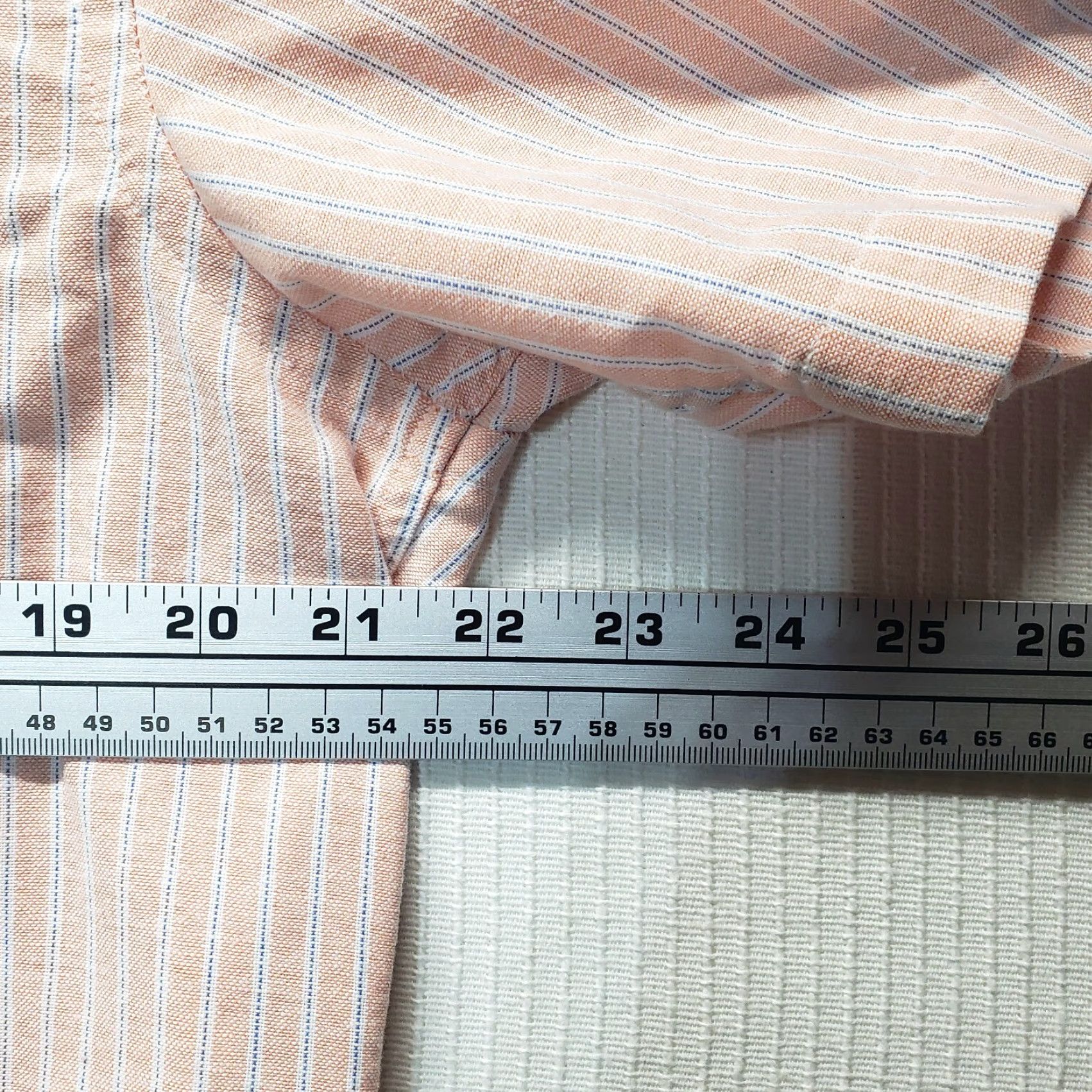 Pinko Saddlebred Shirt Adult Men's M Medium Salmon Pink Striped Short Sleeve Button Up Size US M / EU 48-50 / 2 - 5 Thumbnail